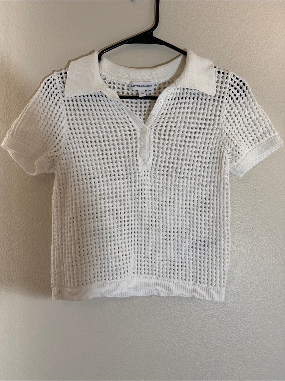 Calvin Klein White Knit Polo Top